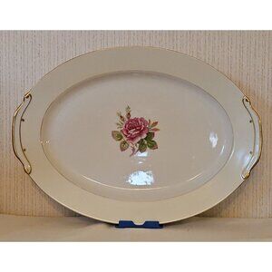 Fuji Rosette Bone China Large Serving Platter 40s Occupied Japan Pink Roses Gold